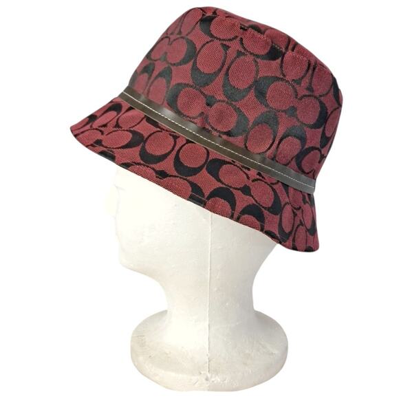 COACH Burgundy Bucket Hat Monogram Embellished Designer Unisex Accessories - Picture 4 of 11